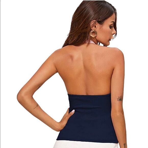 Women's Knit Crop Top Ribbed Sleeveless Halter Neck Vest Tank Top - Picture 5 of 7